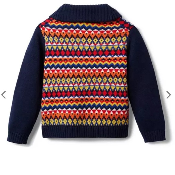 Janie and Jack Conner Navy Shawl Collar Fair Isle Sweater 12-18 months - Picture 2 of 10
